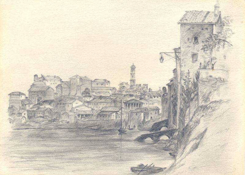 Рисунок карандашом «Пейзаж Рима. Копия рисунка М.И.Лебедева»