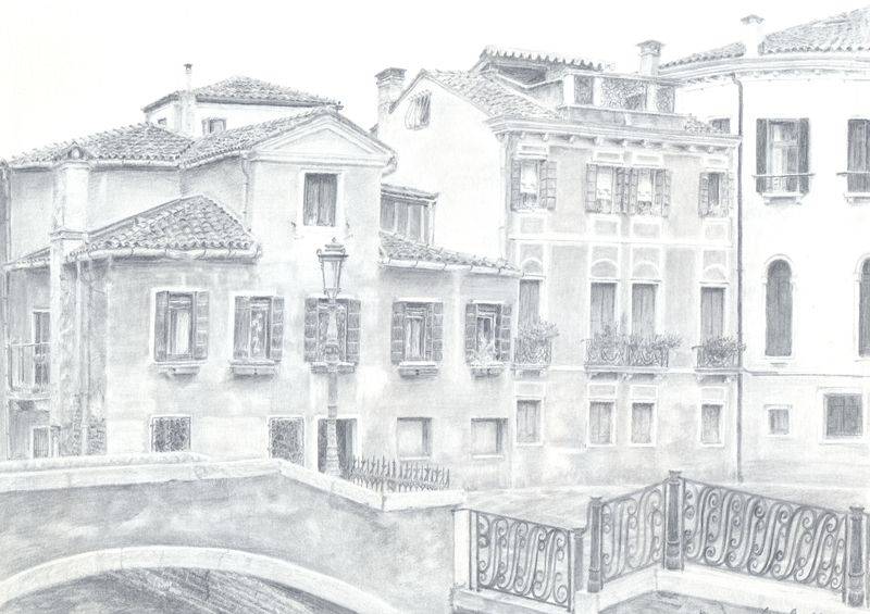 Рисунок карандашом «Улочка в Венеции»