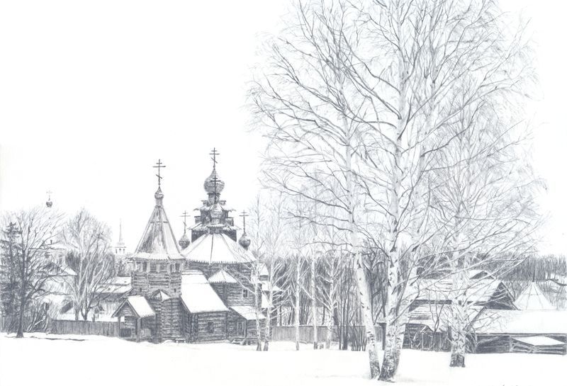 Новый рисунок «Церкви музея деревянного зодчества. Суздаль»